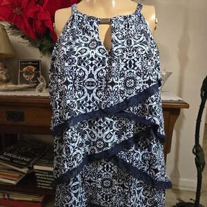 White House Black Market Blue and White Top